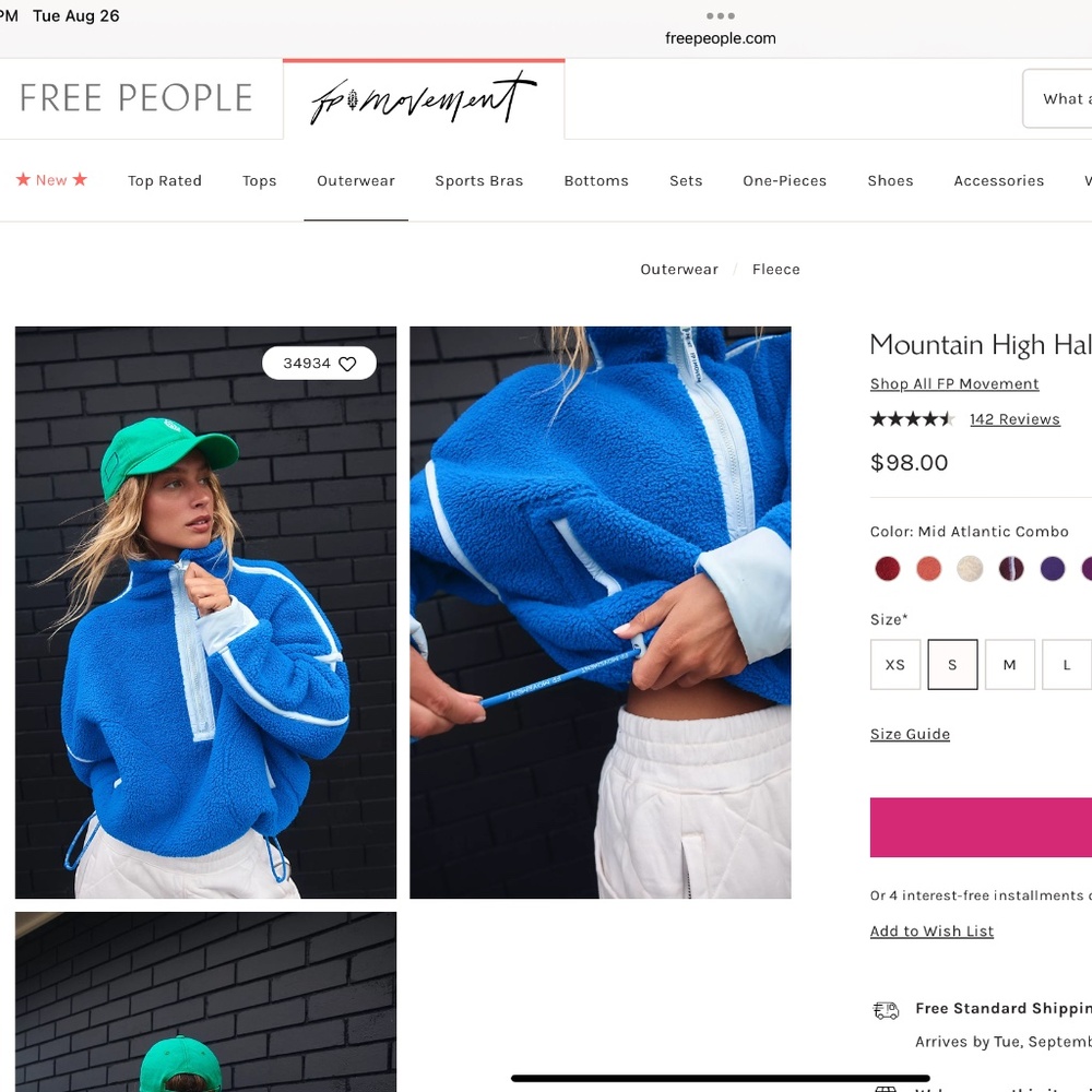 Free People Mountain High Half Zip Fleece Size S